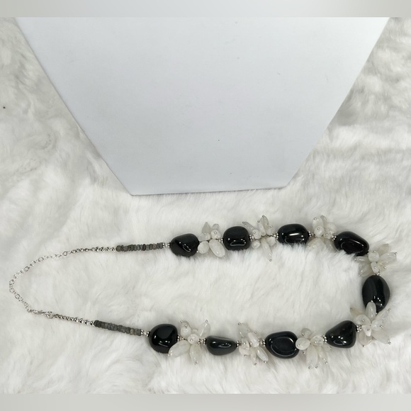 Silver Sheen Obsidian & Moonstone 925 Chunky Beaded Gemstone Necklace & Earrings - Picture 5 of 9
